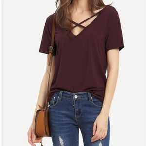 Cross front V-Neck Back Tee