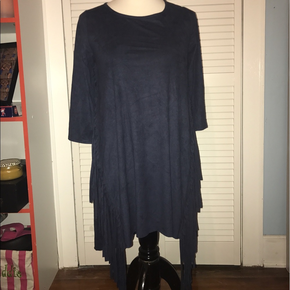 Suede like Navy Blue tassel dress!