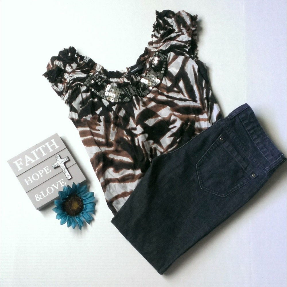 Express Beaded Cap Sleeve Blouse