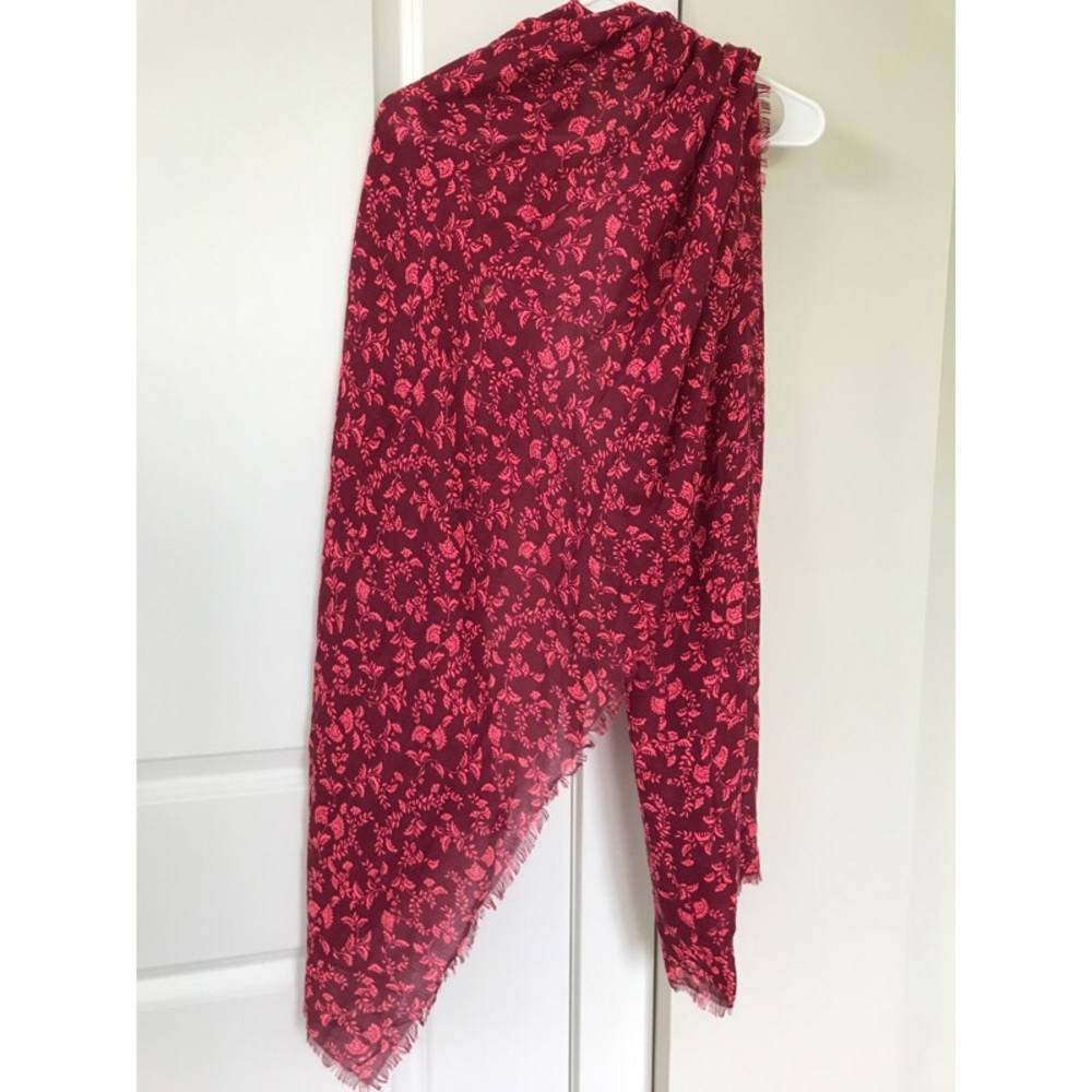 Maroon scarf with neon pink floral design