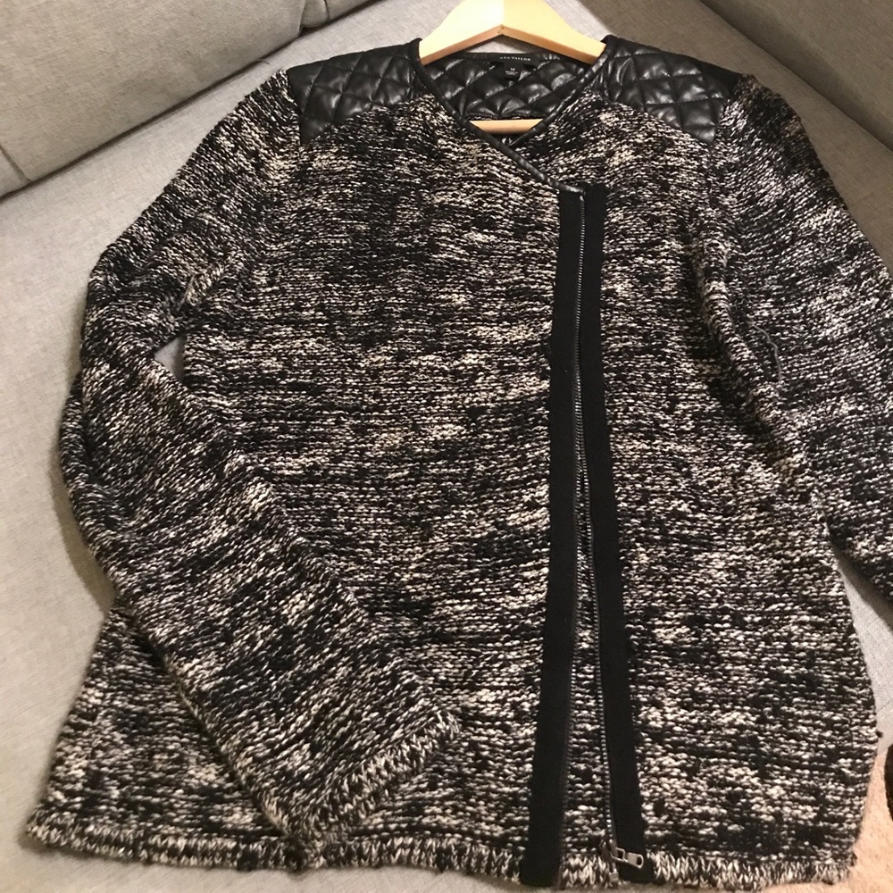 ANN TAYLOR Moto Faux Leather & Knitted Wool Jacket
