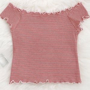 Red and White Off-The-Shoulder Shirt