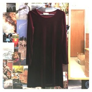 Burgundy "Decked Out" Long Sleeve Velvet Dress