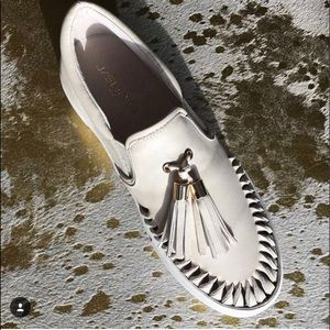 Jslides white leather slip ons