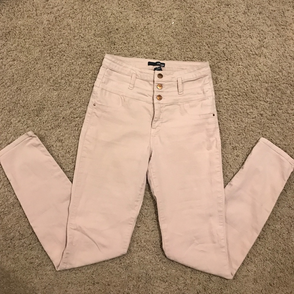 BEIGE HIGH-WAISTED SKINNY JEANS