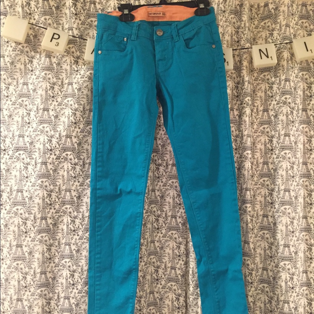 teal jeans