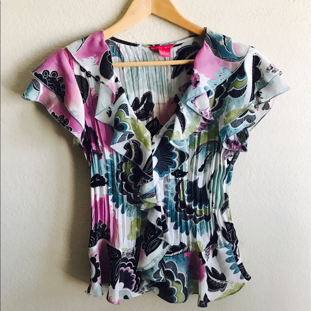 Sunny Leigh Floral Print Colorful  top Small.