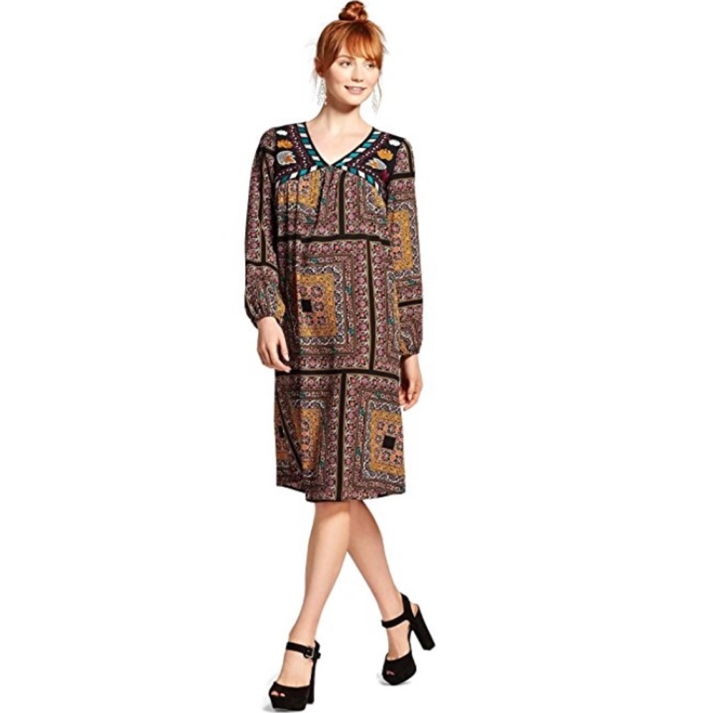Eggplant & Black Embroidered Dress