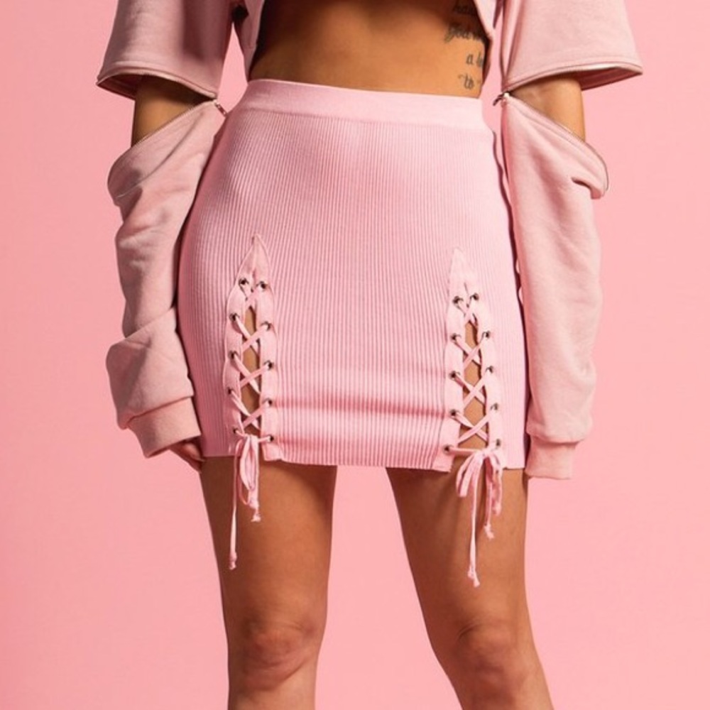 Pink Lace-Up Skirt