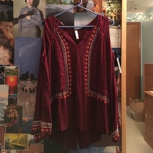 Burgundy Embroidered Blouse