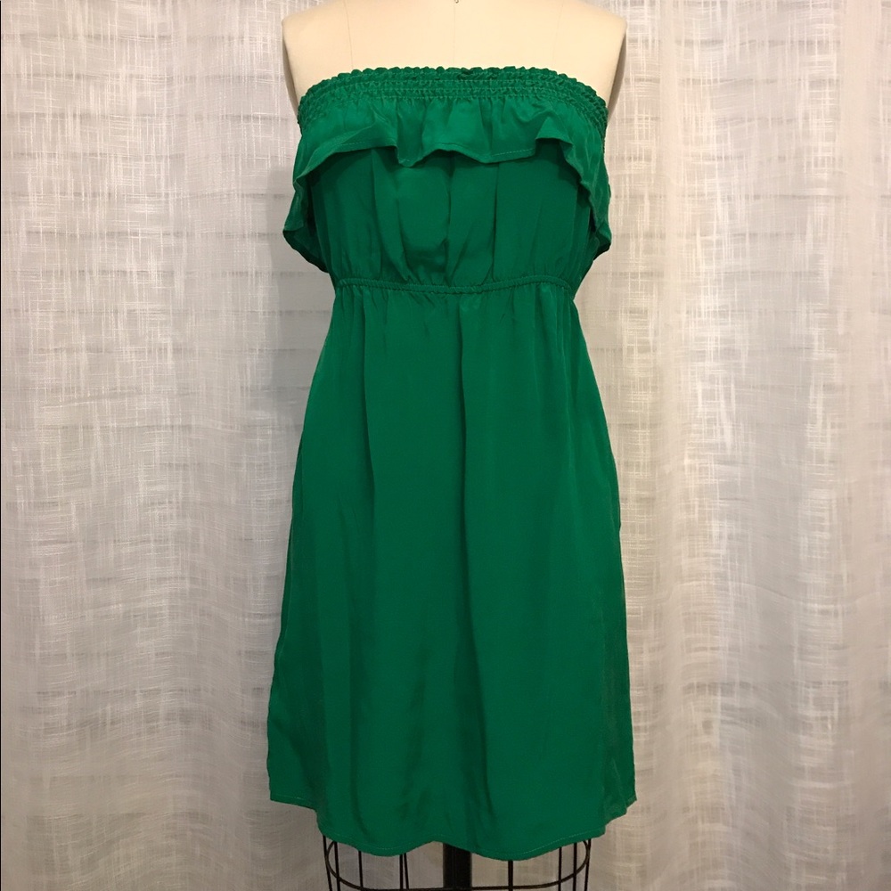 Green Silk Strapless Dress