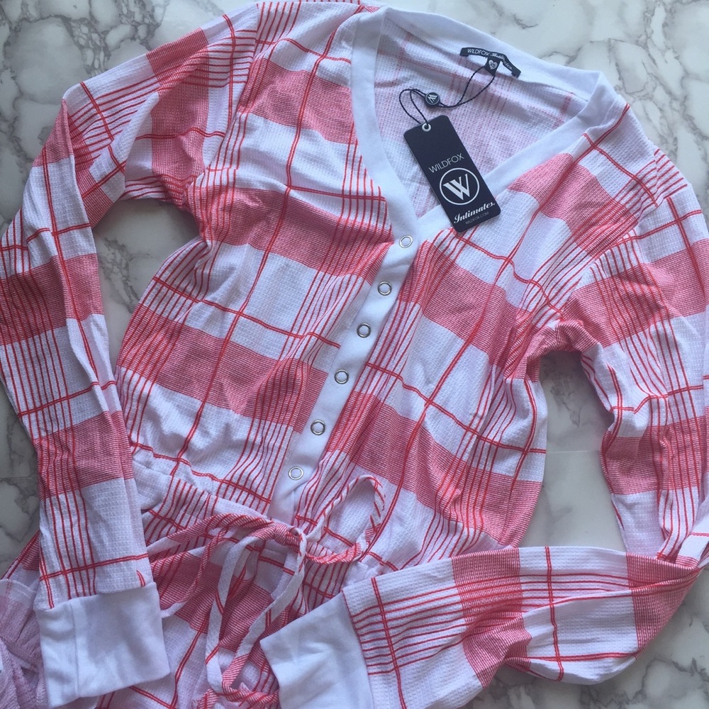 WILDFOX red plaid pajama romper - Picture 2 of 7