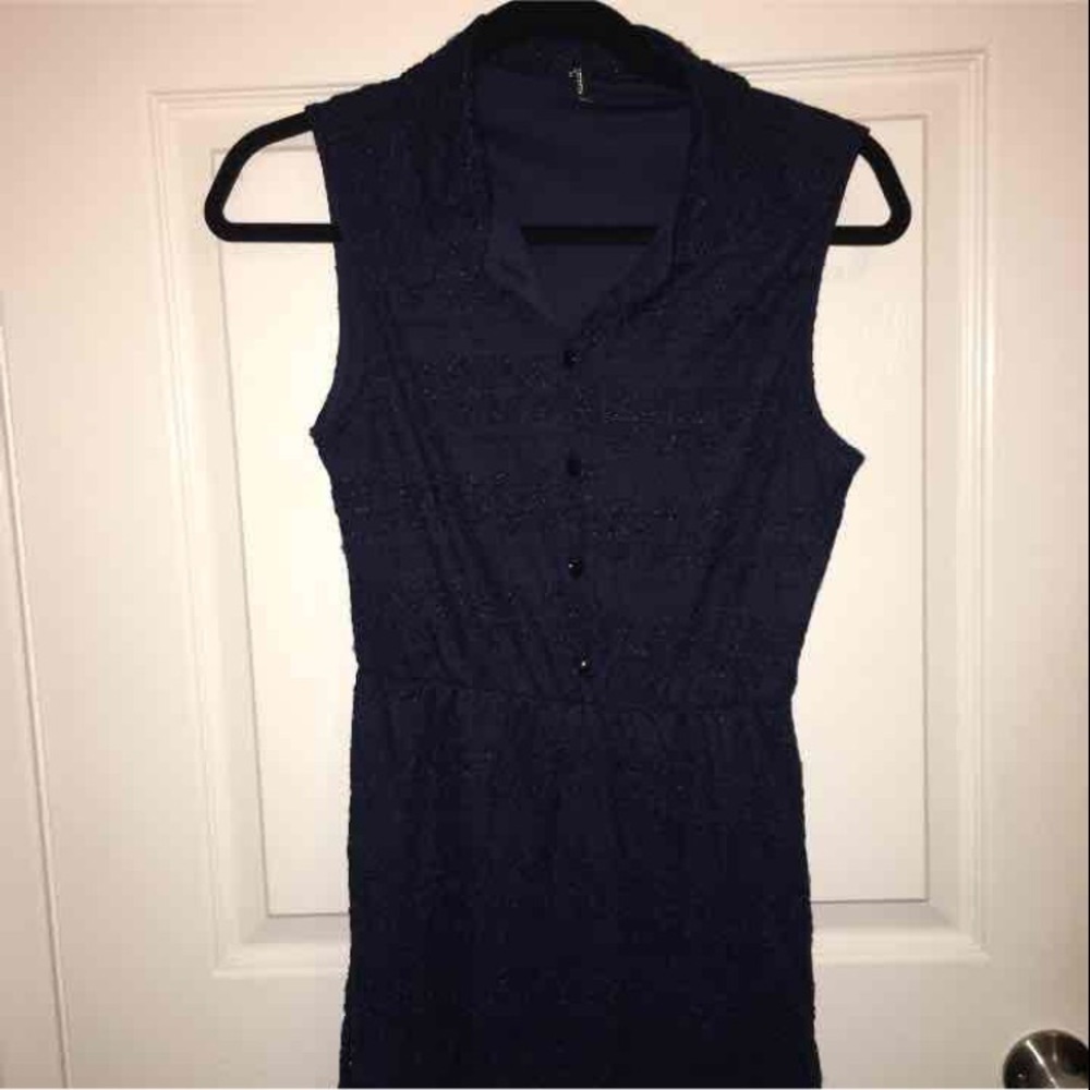 Navy Lace Button-Up Dress