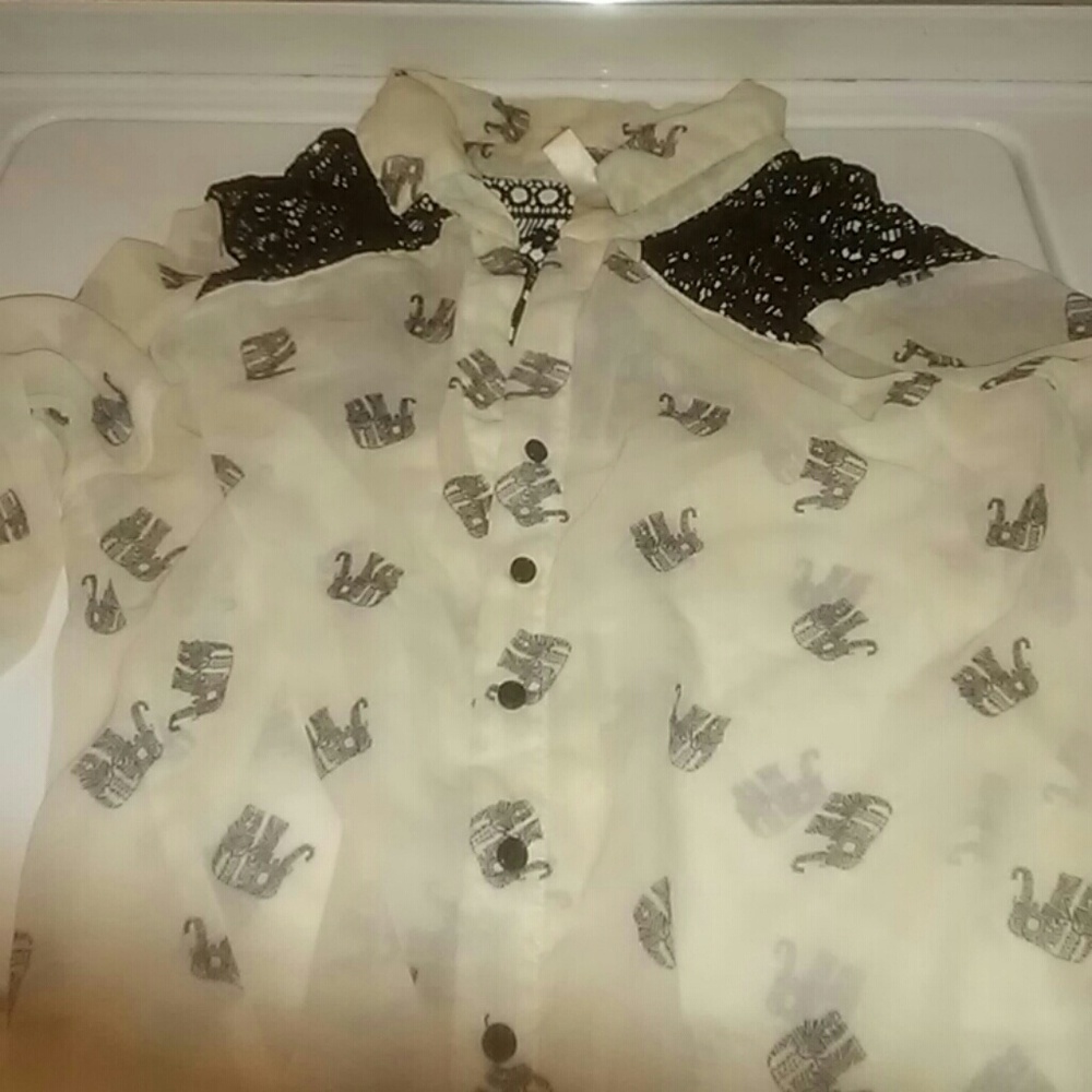 Lace elephant print button up