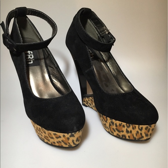 Black & Leopard FRH Heels Sz 6.5 - Picture 2 of 5