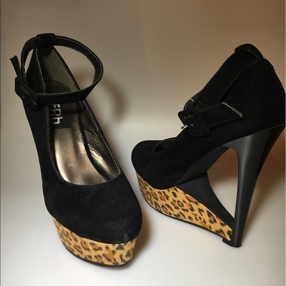 Black & Leopard FRH Heels Sz 6.5 - Picture 3 of 5