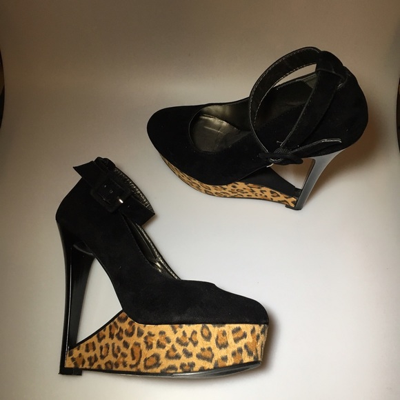 Black & Leopard FRH Heels Sz 6.5 - Picture 5 of 5