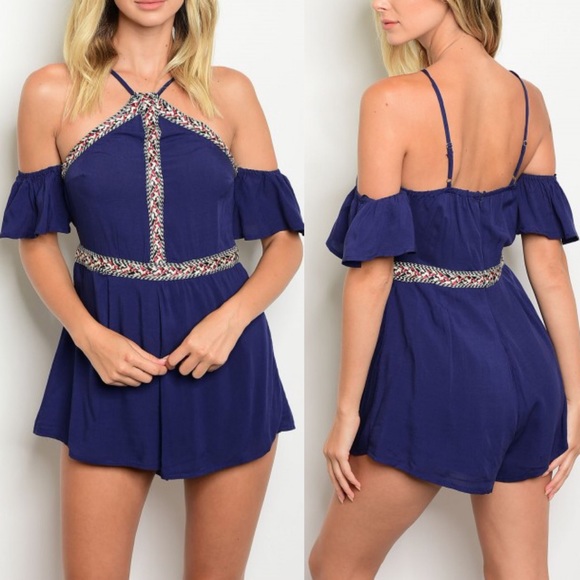 SISSY Off Shoulder Romper - NAVY - Picture 3 of 3