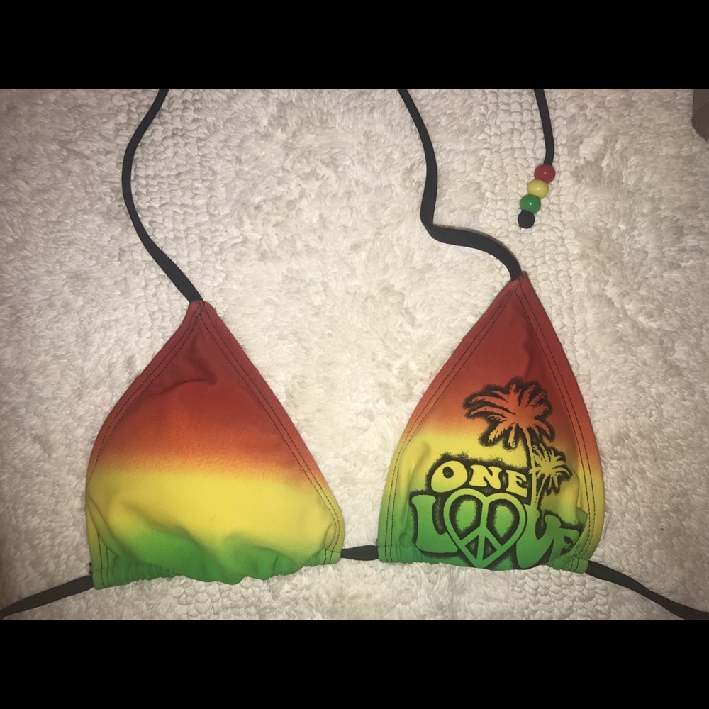One love Rasta triangle bikini top