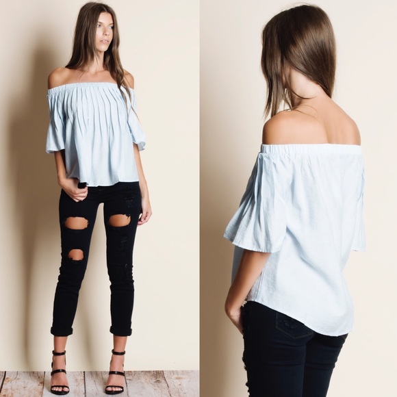 SKYLAR Off Shoulder Top - SKY BLUE - Picture 2 of 3