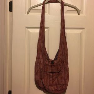 Red Comfy Cotton Striped Crossbody Bag