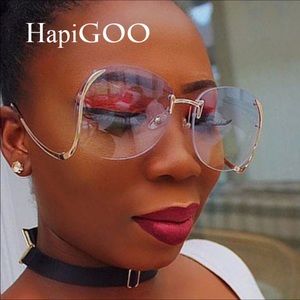 Rimless Round Big Sunglasses Women