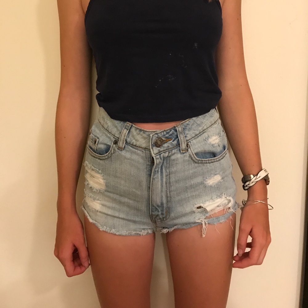 Light wash denim jean shorts