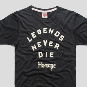 Legends Never Die baseball slogan tee shirt homage