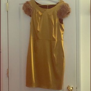 Mustard/green dress with sleeve accents