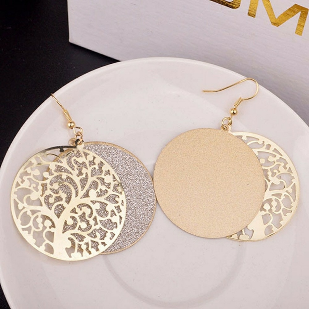 New!! Round Tree Of Life Earrings Sparkly Gold - Picture 2 of 7