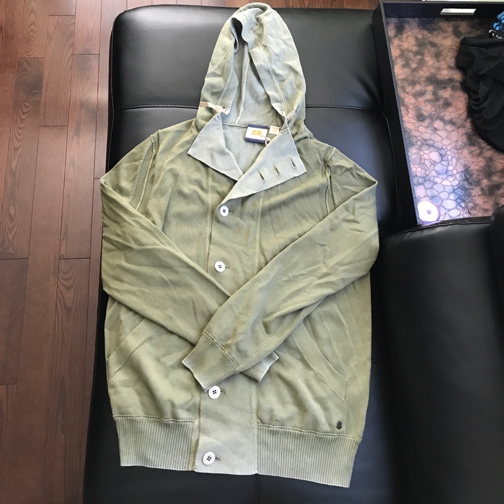 Hugo boss green hooded button sweater