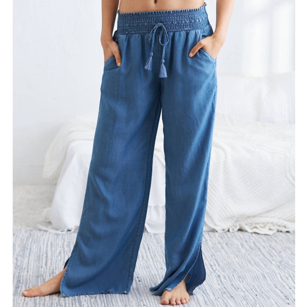 Aerie Wide Leg Chambray Pants