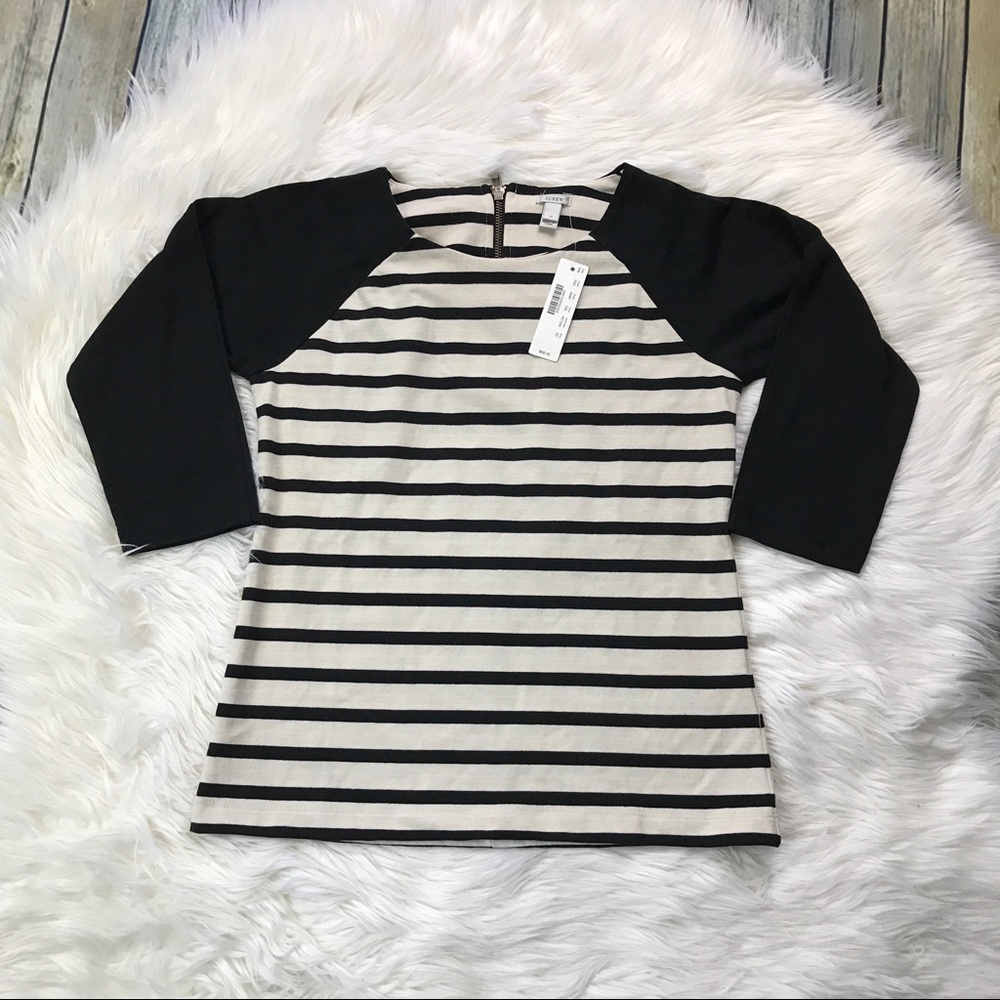 [J.Crew] NWT Black Raglan Striped Sailor Top