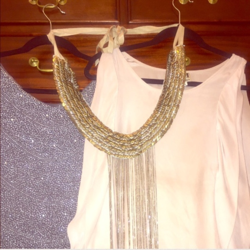S T E A L🔥Haute Hippie Silver/Gold Metal Sequins & Chain Bib/Statement Necklace