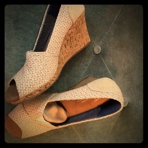 Toms cork wedge peep toes shoes
