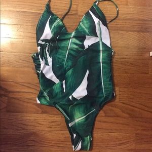 NWT green leaf one-piece bathing suit