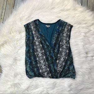 [Ecote] Blue Printed Sleeveless Drape Blouse
