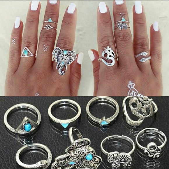 Jewelry - New!! Opal & Silver Boho Vintage Midi Ring Set