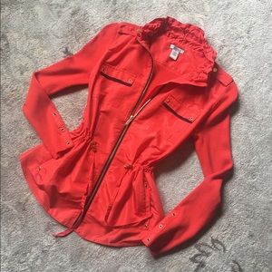 Cache red-orange zip up jacket.  S