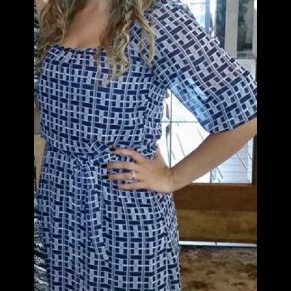 Blue & White Vintage 3/4 Sleeve Dress - Picture 4 of 4