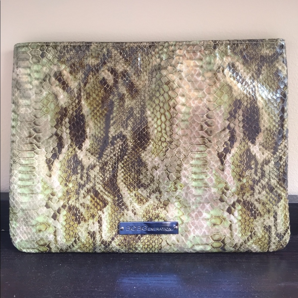 BCBGeneration Green Snake Print Zippered Clutch