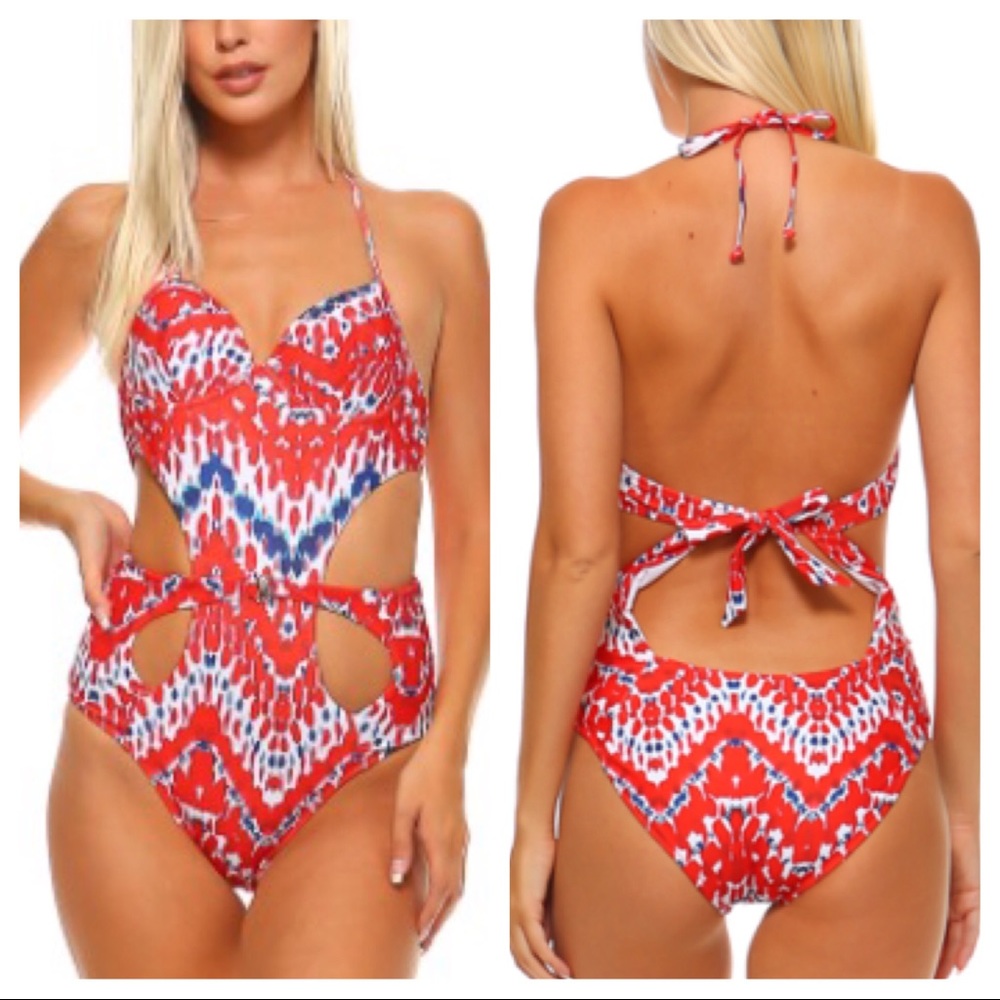 Red/Blue Tribal Print Monkini