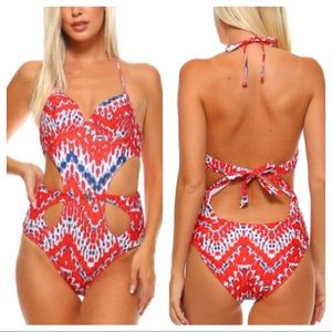 Red/Blue Tribal Print Monkini