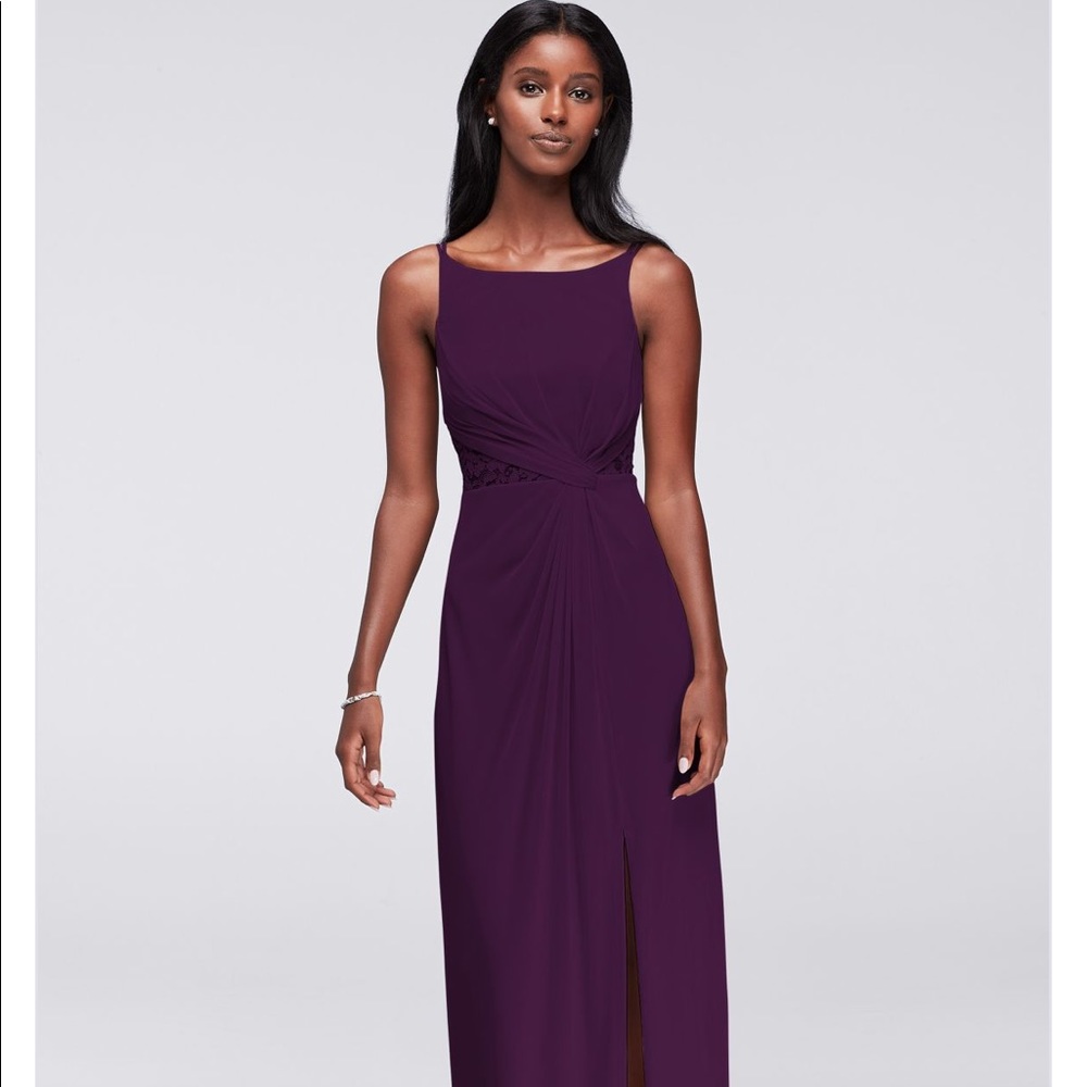 Double-Strap Mesh Dress with Lace Insets (Plum)