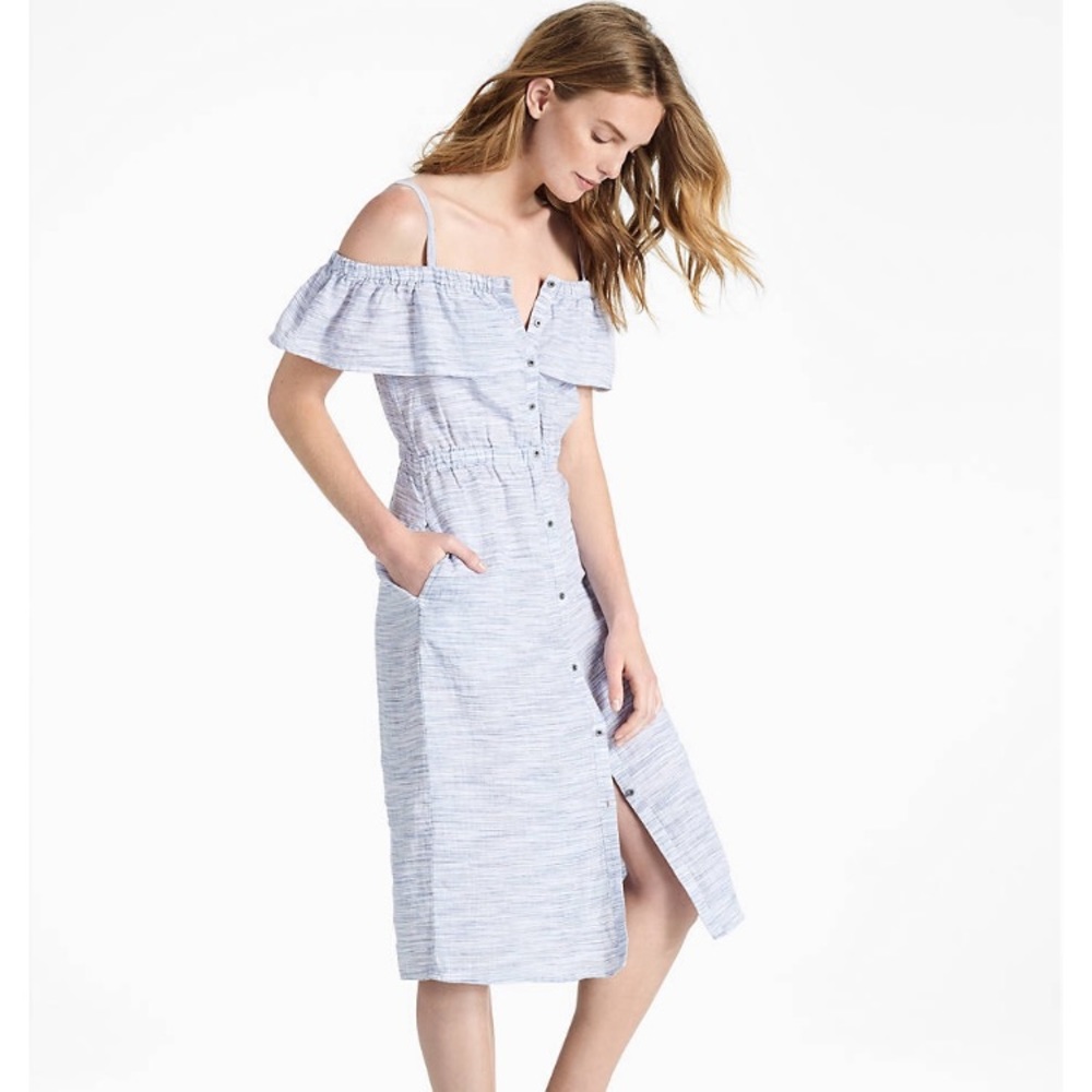 lucky brand blue cold shoulder midi dress