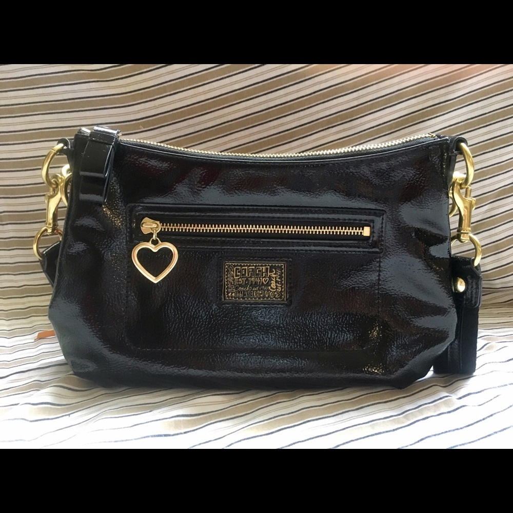 Black COACH Poppy Patent Leather Tote/Messenger