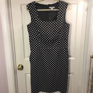 White polka dot on black sheath dress, WHBM