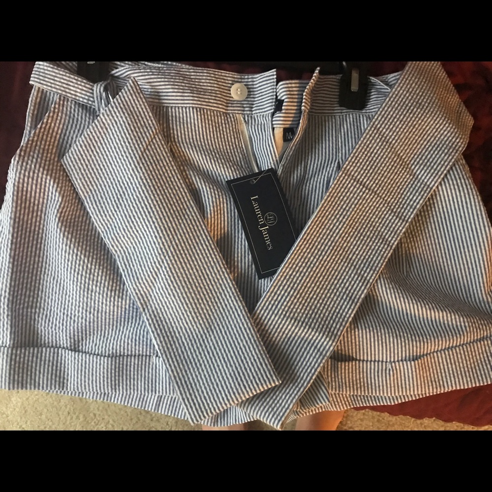 Lauren James Blue Seersucker Bow Shorts