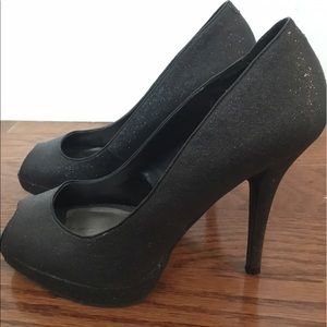 Black Glitter Platform Pumps