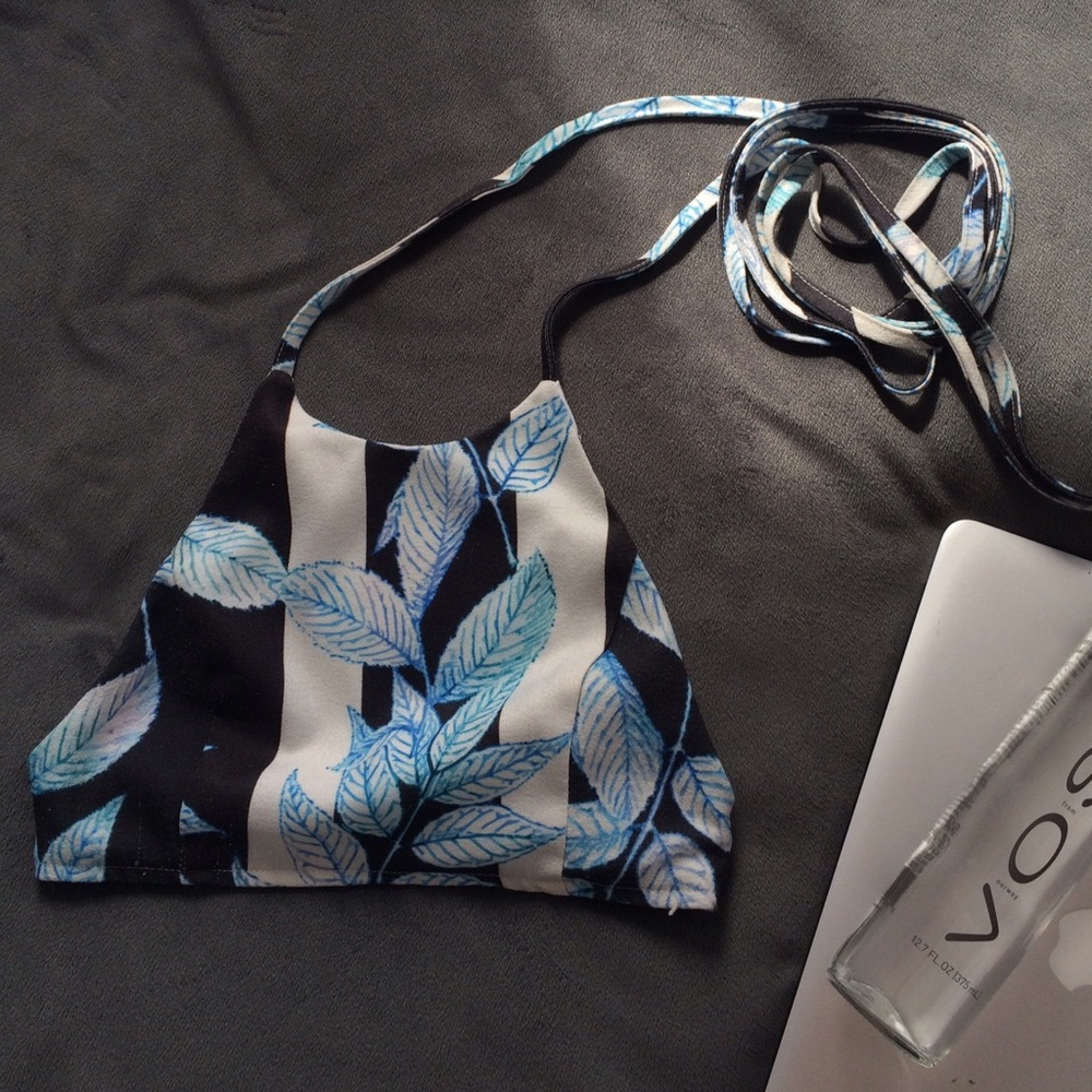 LF Rumor Boutique Blue Leaf Multi-Way Halter Crop